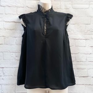 WHO WHAT WEAR Avant Garde Black Ruffled Tulle Lace Collar Goth Victorian Top S